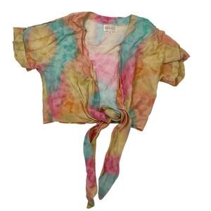 Beach Riot Tie Dye Front Tie Crop Top Women's Large Pastel Viscose